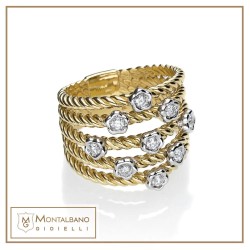 Anello Intrecci 5 fili fiori oro 18kt